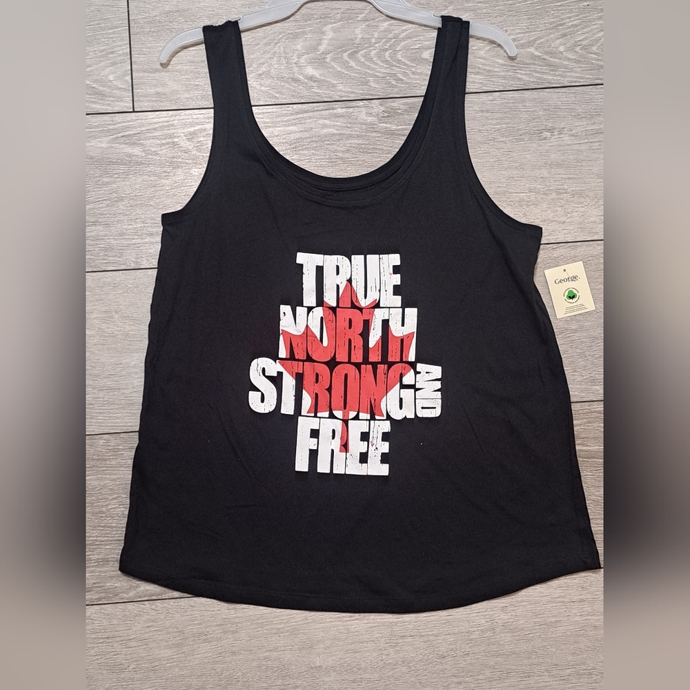 Brand New "True North Strong And Free" Black Graphic Canada Day Tank Top